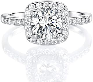 18K White Gold Plated Cubic Zirconia Promise Halo Engagement Promise Eternity Ring