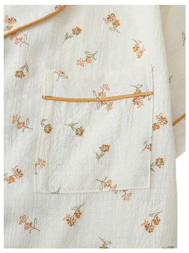 Image of Verdusa Pajamas For Women Set 2 Piece Summer Pajama Sets Cute Pjs Lounge Matching Button Shirt with Shorts Yellow Beige Medium