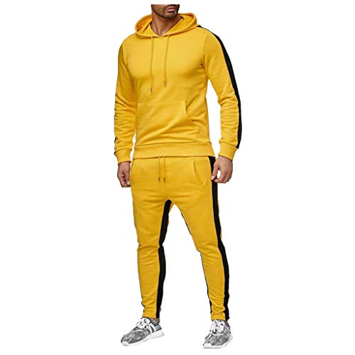 OMINA Mens Color Block Tracksuit Set, Winter Casual Regular Fit Sweatpants Sweatshirts Hoodie