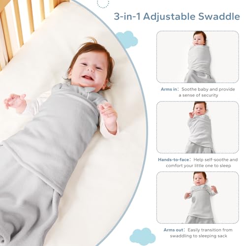 Image of ZIGJOY Swaddle Sleep Sack Newborn 1.5 Tog Fleece Wearable Blanket Baby 0-6 Months - Lightweight MicroFleece Winter Sleeping Sacks Bag for Infant Girl Boy Gifts, Grey