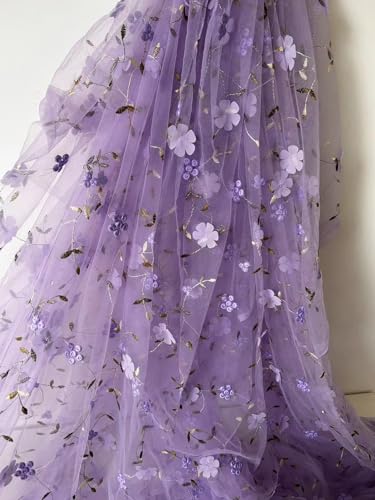 35"x51" Tulle Fabric by Yard Flower Embroidery Mesh Lace Fabric Soft Tulle La...