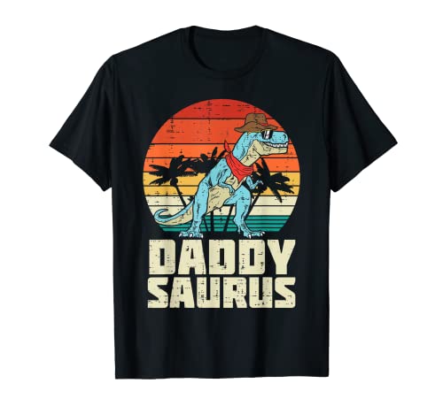 Daddy Saurus Trex Retro Fathers Day Dinosaur Dad Papa Men Camiseta