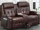 880LBS Capacity Big & Tall Reclining Loveseat, Massage Loveseat Recliner with Console, 90% Factory Pre-Built, Stainless Steel Footrest, USB-C/A Charging, Wall Hugger Design Sofa for Living Room & RV