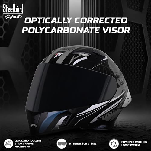 Image of Steelbird SBA-20 Strange ISI Certified Flip-Up Graphic Helmet for Men and Women with Inner Silver Sun Shield