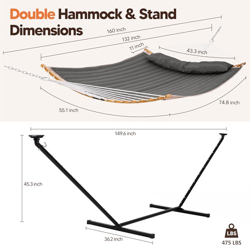 Image of SUNCREAT Backyard Hammock with Solar Powered Lights for Outside, Dark Grey