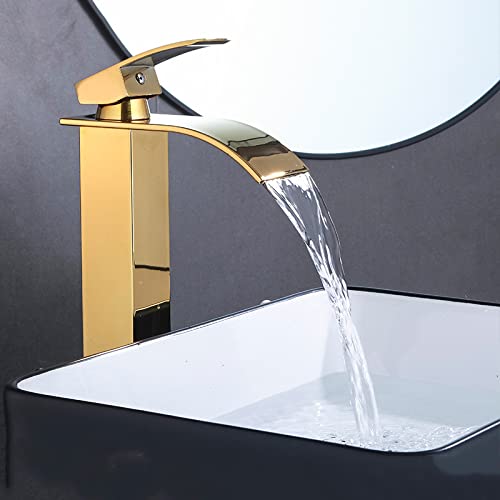 Mitigeur de lavabo for eau chaude et froide cascade dorée grand format - 6