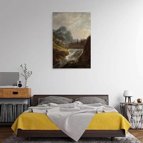 Décoration de chambre sur toile forêt et cascade style romantique