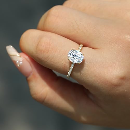 1ct/2ct/3ct Engagement Ring 925 Sterling Silver Oval Cut Moissanite/Cubic Zirconia 14K Gold Plated Rings Anniversary Eternity Wedding Band for Her Women Size 5-92