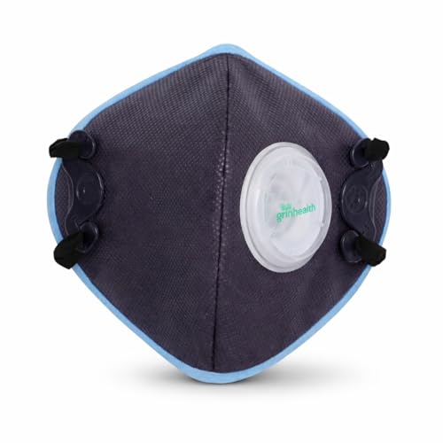 Image of Grin Health N99 Anti Pollution Mask with Air Valve, Activated Carbon, Safty HEPA, Reusable & Washable, Durable (GHAir+, Blue, With Valve, Pack of 1, Fits-All) for Unisex