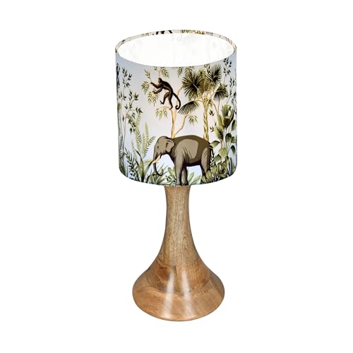 Image of Homesake Rustic Wood Table Lamp Bedside Wooden Desk Lamps for Living Bedroom Study Night, Kids Room, House Warming Festival Gift, Jungle Green Shade