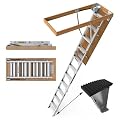 10FT Aluminium Attic Ladder with Non-slip Foot Mats for 54" W x 25" H Opening, Attic Ladder Pull Down System, 350 Pound Load Capacity, Attic Stairs Pull Down for 7'8"-10'3" Ceiling Heights (25*54inch)
