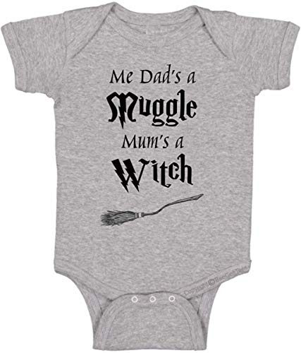 Me Dad's A Mug Mum's A Witch Funny Baby Cute Wizard Bodysuit