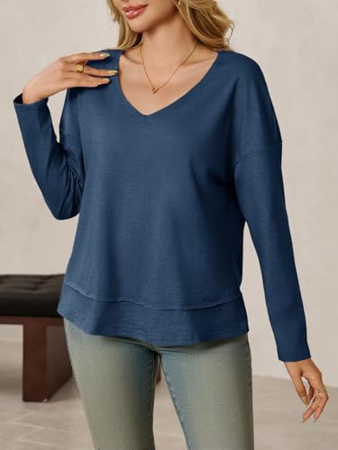 Image of Cicy Bell Womens Long Sleeve V Neck T Shirts Casual Flowy Loose Fit Tops