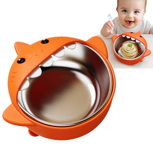 Sionhiuo Ciotole In Acciaio Inossidabile Per Bambini | Ciotola Per Bimbi Con In Silicone Rimovibile | Stoviglie Antiscottatura Design Squalotto per Spuntini, Pasti all'Aperto e Seggioloni Utilizzo