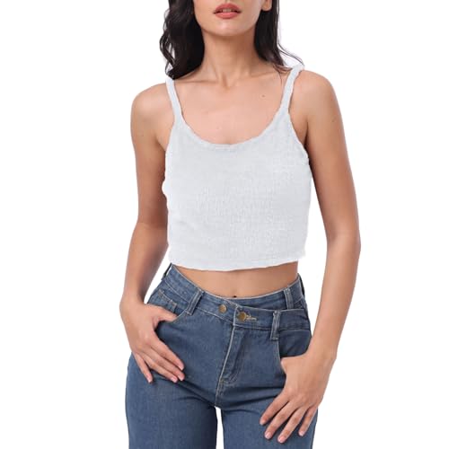 Image of Amazhiyu Women's Fuzzy Cropped Tank Top Sweater-Knit Scoop Neck Crop Cami