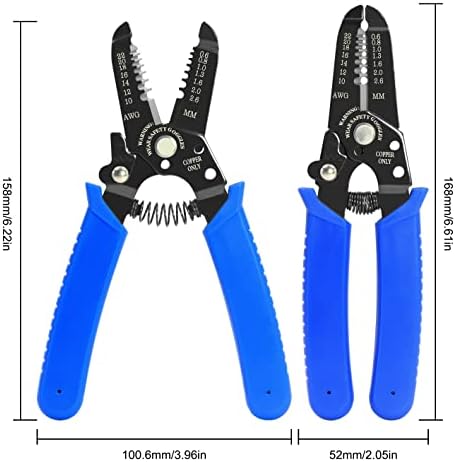VCELINK Precision Wire Stripper and Cutter Electrical Cable Stripping Cutting Tool for 22-10 AWG (0.6-2.6mm) Wires, 6.6 Inch Handy Size with Locking Tab in Blue (GJ708BL)