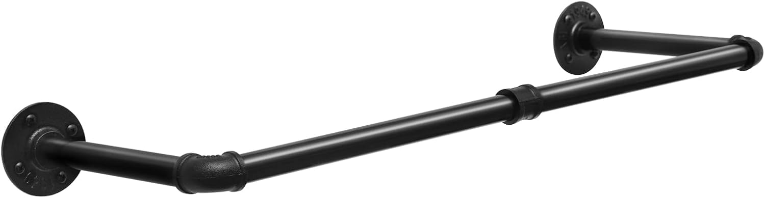 eSituro Asta Appendiabiti da Muro, Attaccapanni a Tubo, Barra Porta Abiti, Stile Industriale, in Metallo, per Ingresso e Camera da Letto, Nero, 79cm