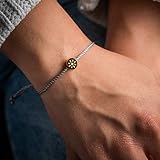  Made by Nami Filigranes Kordel-Armband mit Anhänger - Freundschaftsarmbänder Geburtstagsgeschenk beste Freundin - Größenverstellbar - Glücksbringer Armband (Grau Sonnen-Blume Kreis)