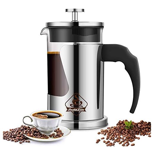 Instalite French Press Coffee Maker (600 ml) with 4 Level Filtration System - 304 Grade Stainless Steel - Heat Resistant Borosilicate Glass