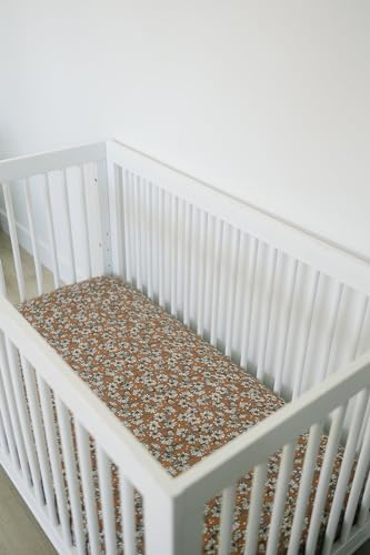 Image of Magnolia Muslin Crib Sheet by Mebie Baby, Soft and Breathable Bed Sheets for Babies, Modern Neutral Bedding for Cribs, Standard Crib Mattress Fitted Sheet, Great for Boy or Girl Room or Nursery
