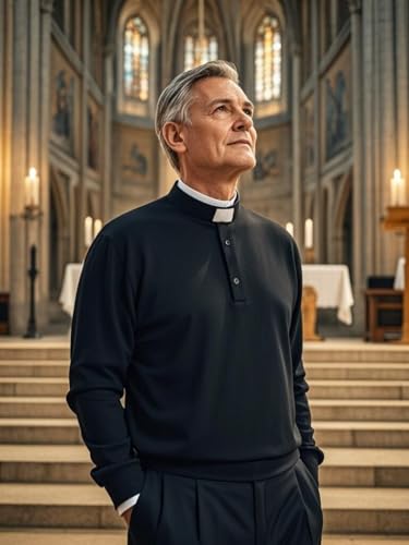 Men's Clergy Tab Collar Polo Shirt Long Sleeve Pastor Minister Preacher Shirt Priest Tops Black4