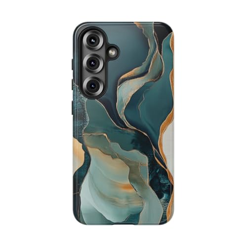 Coque Samsung S25 rigide brillante motifs organiques fluides et dorés