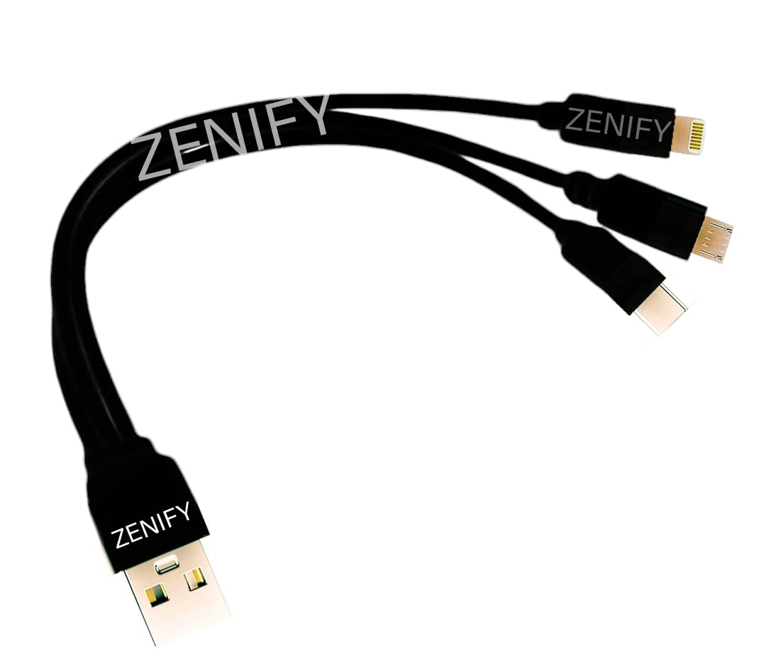 ZENIFY USB 20cm Short 3 in 1 65w Charging Cable car Multi Charger Power Bank Cord Type c Micro USB i-Phone Port good Charging with Wall Charger (No Data Transfer) (B0D98LS8D3) Amazon Price History, Amazon Price Tracker