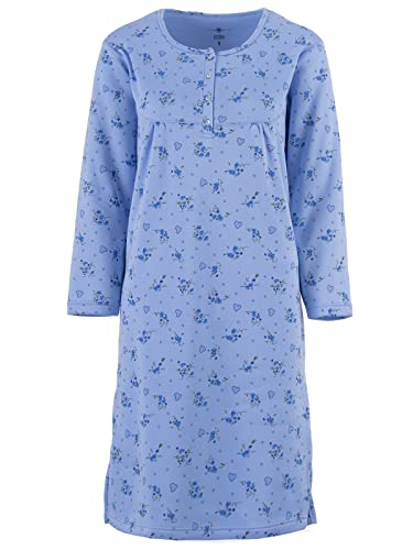 Zeitlos Nachthemd Damen Thermo Langarm Uni Knopfleiste Herz, Farbe:blau, Größe:L Cover