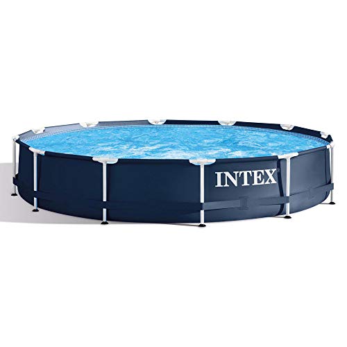 Intex Metal Frame 12 Foot X 30 Inch Round Above Ground Outdoor Backyard Swimming Pool With 530 Gph Filter Cartridge Pump, Navy #TOP12