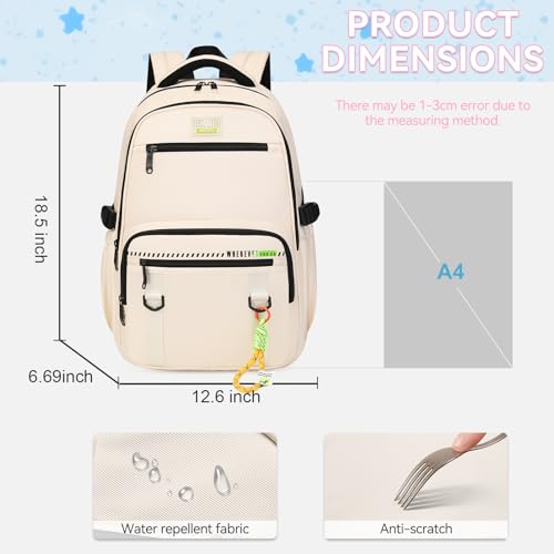 Lightweight Travel Backpacks for Men and Women,Water Resistant Casual Daypack with Large Capacity and Multiple Compartments(Off-White)2