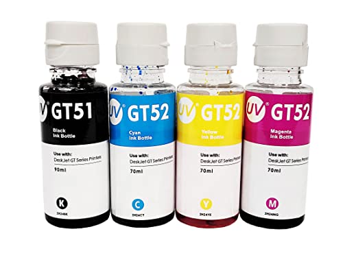 Image of UV INFOTECH GT- 51 and GT-52 / GT51 / GT52 Compatible Ink (Bk,C,Y,M) for DeskJet GT 5810 /GT 5811 /GT 5820, GT 5821 Printer, Ink Tank 115 /116 /310 Printer, 315 /319 /410 /415 /416 /419 /457 Printer