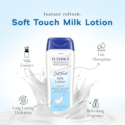 Image of Yuthika Naturals Body Milk Soft Touch 300ml Body Lotion for Women & Men | 72Hr Hydration | for Dry to Very Dry Skin | Enriched with Body Milk | Non Greasy & Healthy Looking Skin