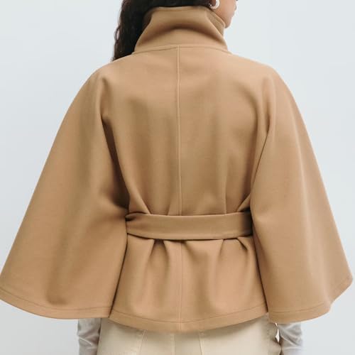 Ainangua Womens Batwing Sleeve Poncho Peacoat Oversized Stand Collar Belt Cape Coat Jacket Cloak Fall Winter Shawl Outerwear3