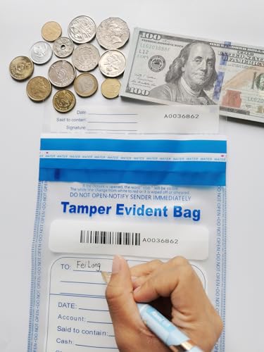 100Pcs 6\"x9\" Clear Bank Deposit Bags - Tamper Evident Security Bags - Cash Bags with High Level Security Seal (Transparent, 6\" x 9\")