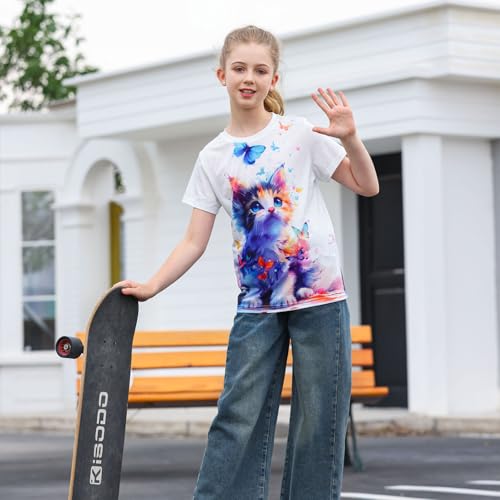 Funnycokid Girls Shirts Cat T Shirt Size 7-12 Clothes for Kids3