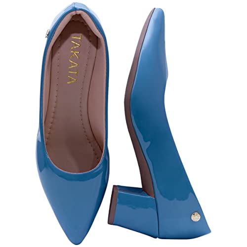 Sapato Scarpin Feminino Social Verniz Salto Baixo A2.11 A Cor:Azul;Tamanho:36;Genero:Feminino