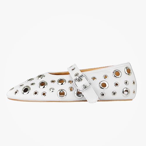 Image of Fashion Buckle Ballet Flats Women's Delicate Metal Buckle with Rivet Holes Mary Jane Comfort Flats