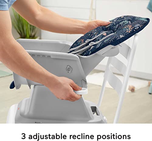 Image of Fisher-Price Portable Baby High Chair and Toddler Booster Seat with Tray, Space Saver Simple Clean, Moonlight Forest [Amazon Exclusive] + Fisher-Price Baby's First Blocks Navy Fawn [Amazon Exclusive]
