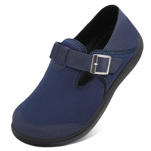 XIHALOOK Mens Fashion Sneakers Adjustable Wide Toe Barefoot for Swollen Feet Casual Walking Shoes Slip on Clogs, Navy, 12 Wide
