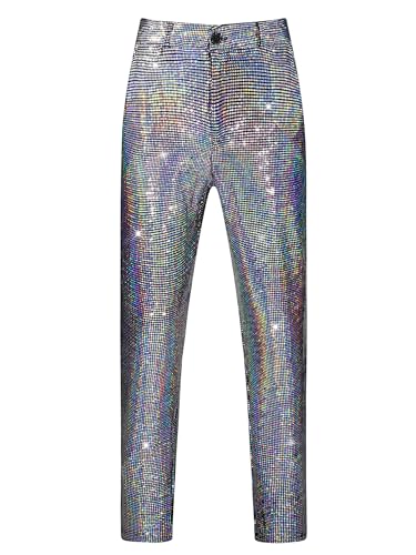 Lars Amadeus Sequins Pants for Men's Party Disco Shiny Sparkly Straight Leg Trousers2