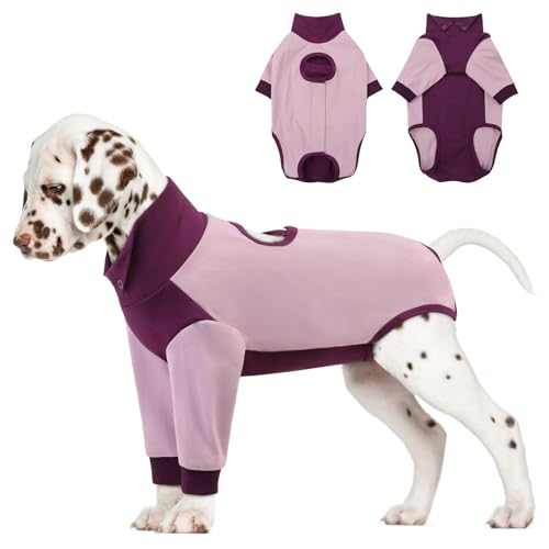 Image of AOFITEE Dog Recovery Suit for Front Legs, Breathable Dog Wound Care Shirt to Stop Licking, Thigh Protective Dog Surgical Suit Male Famale, Dog Surgery Suit Female Spay Cone Collar Alternative, Purple