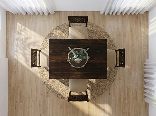 Image of RECTART Solid Wood Dining Table Set with Chairs for Living Room Home | Wooden Dining Room Sets Furniture for Hotels and Restaurants | (CNC-Cream-W, 4 Seater)