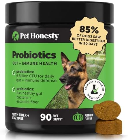 Pet Honesty Dog Probiotics Chews for Gut & Digestive Health, 90ct, Pumpkin | Vet recommended probiotics for dogs with digestive enzymes, prebiotics and fiber for regularity, gentle on sensitive stomachs