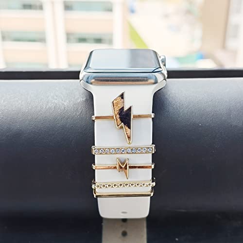 Image of 5Pcs Charms for Apple Watch band 41mm 45mm 40mm 44mm 38mm 42mm 46mm 49mm Women,Diamond+Metal Jewelry Decorative Ring For iWatch series 11 10 9 8 7 6 5 4 se 3 /2,Galaxy watch 7 /6 /5 /4,Strap Accessories