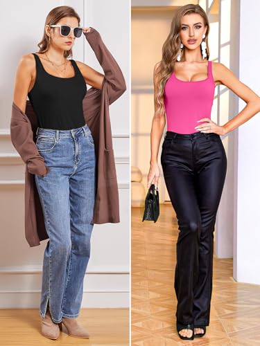 Image of V FOR CITY Non-Padded Shelf Bra Tank Top for Women Cotton Adjustable Wide Strap Camisole Basic Cami Shirts 2 Pack