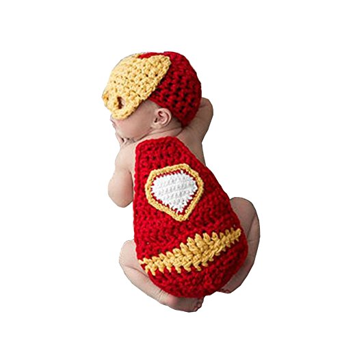 CX-Queen Baby Photography Prop Crochet Iron Man Hat Cap Cape Costume Red