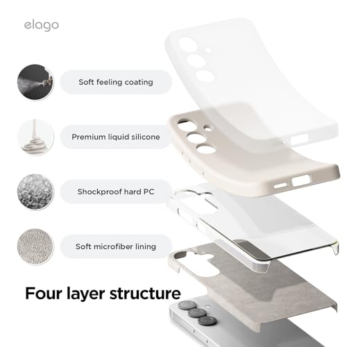 Image of elago Compatible with Samsung Galaxy S25 Plus Case, Liquid Silicone Case, Full Body Protective Cover, Shockproof, Slim Phone Case, Anti-Scratch Soft Microfiber Lining, 6.7 inch (Stone)