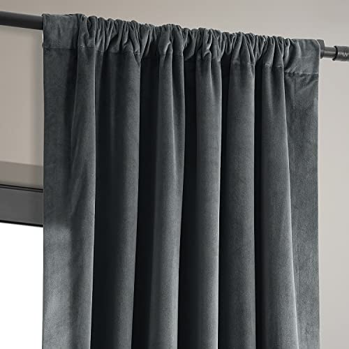 HPD Half Price Drapes Signature Velvet Thermal Blackout Curtains for Living Room 84 Inch Long (1 Panel) Rod Pocket Insulated Blackout Curtains for Bedroom Window Curtains, 50W x 84L, Natural Grey