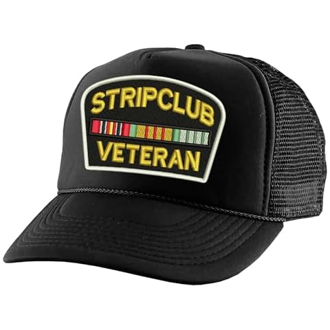 ALLNTRENDS Stripclub Veteran Trucker Hat Funny Cap Adult Baseball Adjustable Embroidered Snapback (Black) Cover