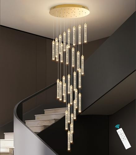 Image of Modern 30-Light LED Chandelier for Living Room, Dining Room & Entryway - Dimmable Spiral Crystal Gold Hanging Light Fixture